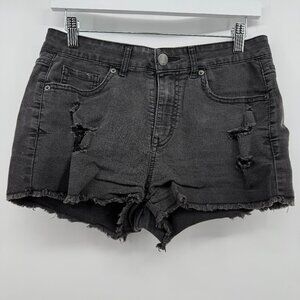 Aeropostale Women’s Black Denim High‎ Rise Shorty Shorts Sz 8 Distressed Cutoffs